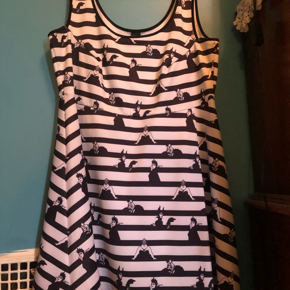 torrid Disney Black and White Striped A-Line Dress with Villains Print